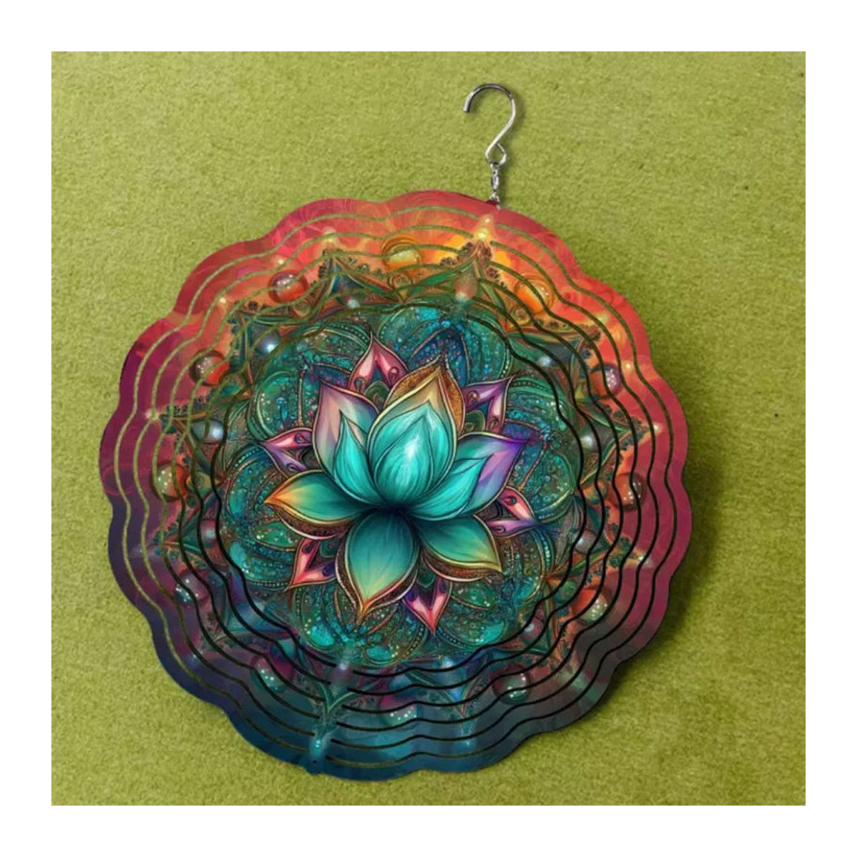 CIFBUY Türkisfarbenes 3D Lotus Mandala Windspiel aus Metall in Mehrfarbig für Garten und Innenbereich - Bild 3