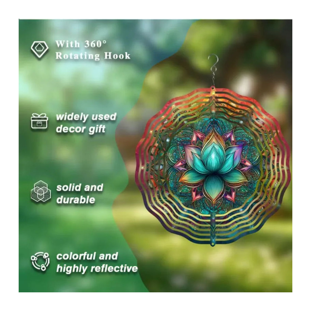 CIFBUY Türkisfarbenes 3D Lotus Mandala Windspiel aus Metall in Mehrfarbig für Garten und Innenbereich - Bild 5