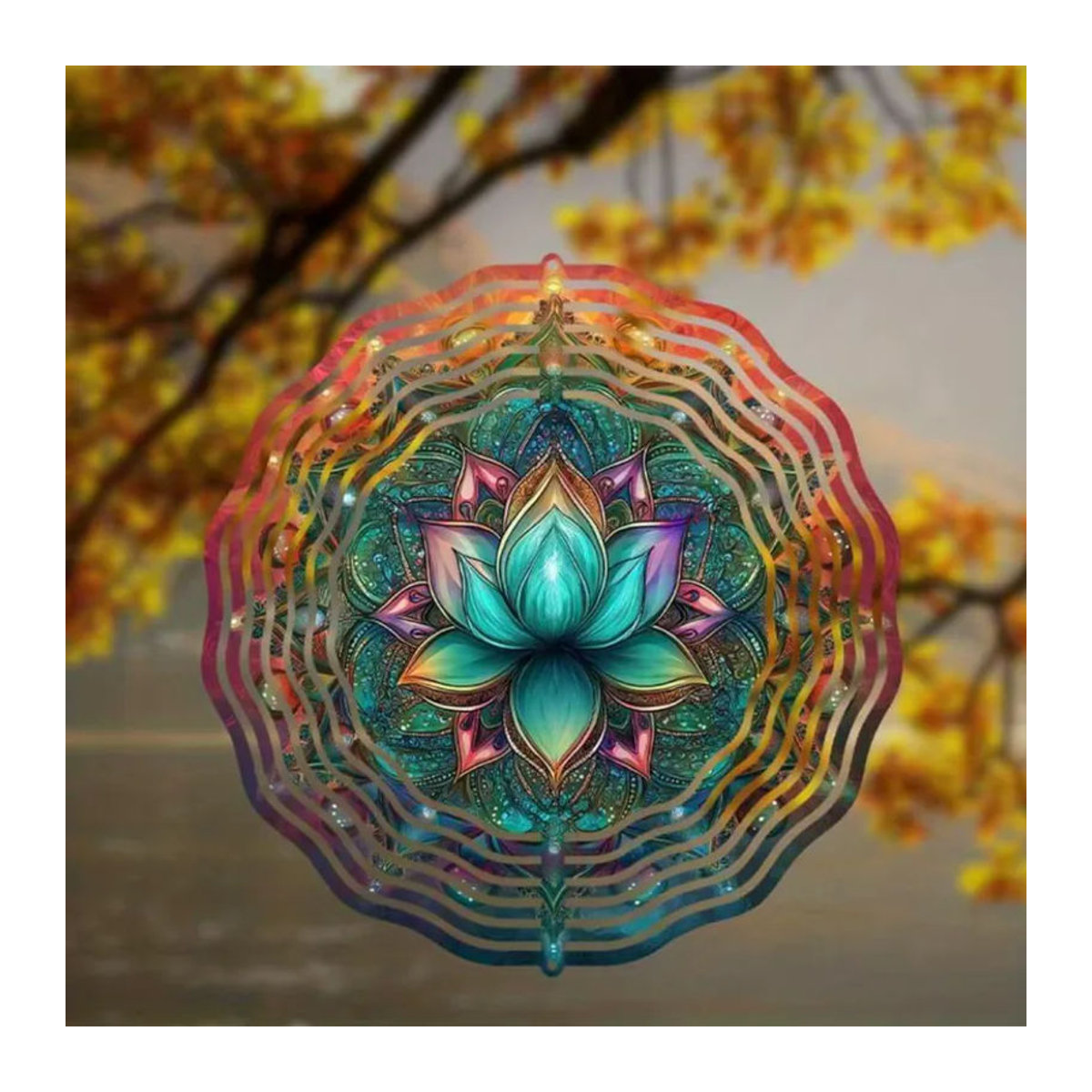 CIFBUY Türkisfarbenes 3D Lotus Mandala Windspiel aus Metall in Mehrfarbig für Garten und Innenbereich - Bild 6