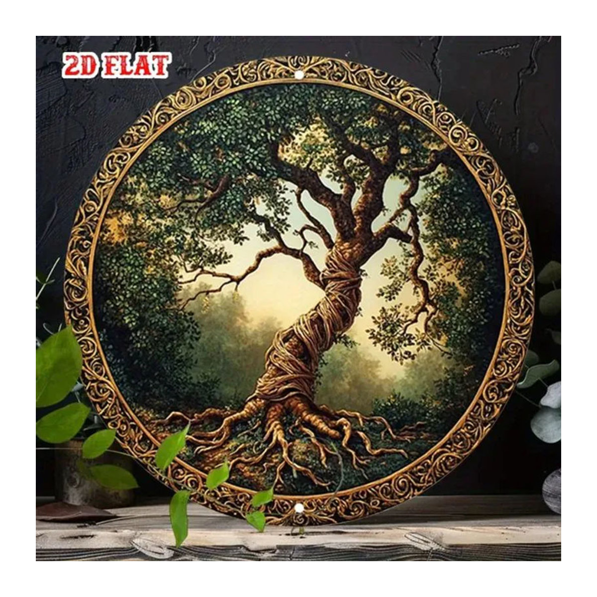 CIFBUY Vintage Baum des Lebens Wandkunst aus Metall in Gold und Mehrfarbig, Runde Aluminium Dekoration mit Blättern, Durchmesser: 19,8 cm - Bild 1
