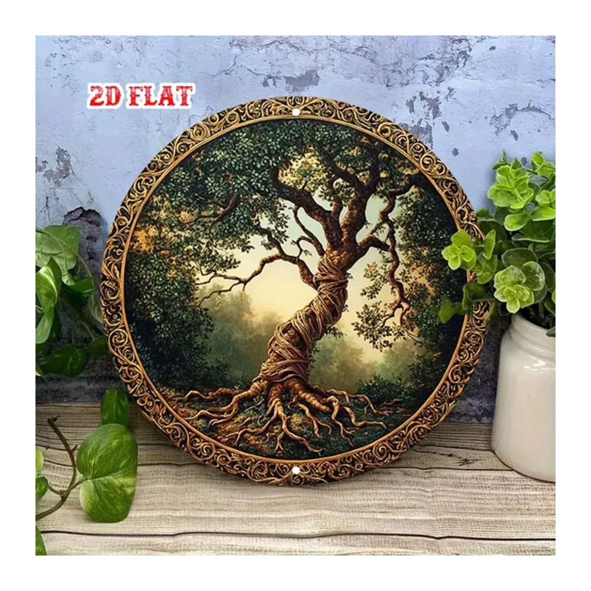 CIFBUY Vintage Baum des Lebens Wandkunst aus Metall in Gold und Mehrfarbig, Runde Aluminium Dekoration mit Blättern, Durchmesser: 19,8 cm - Bild 3