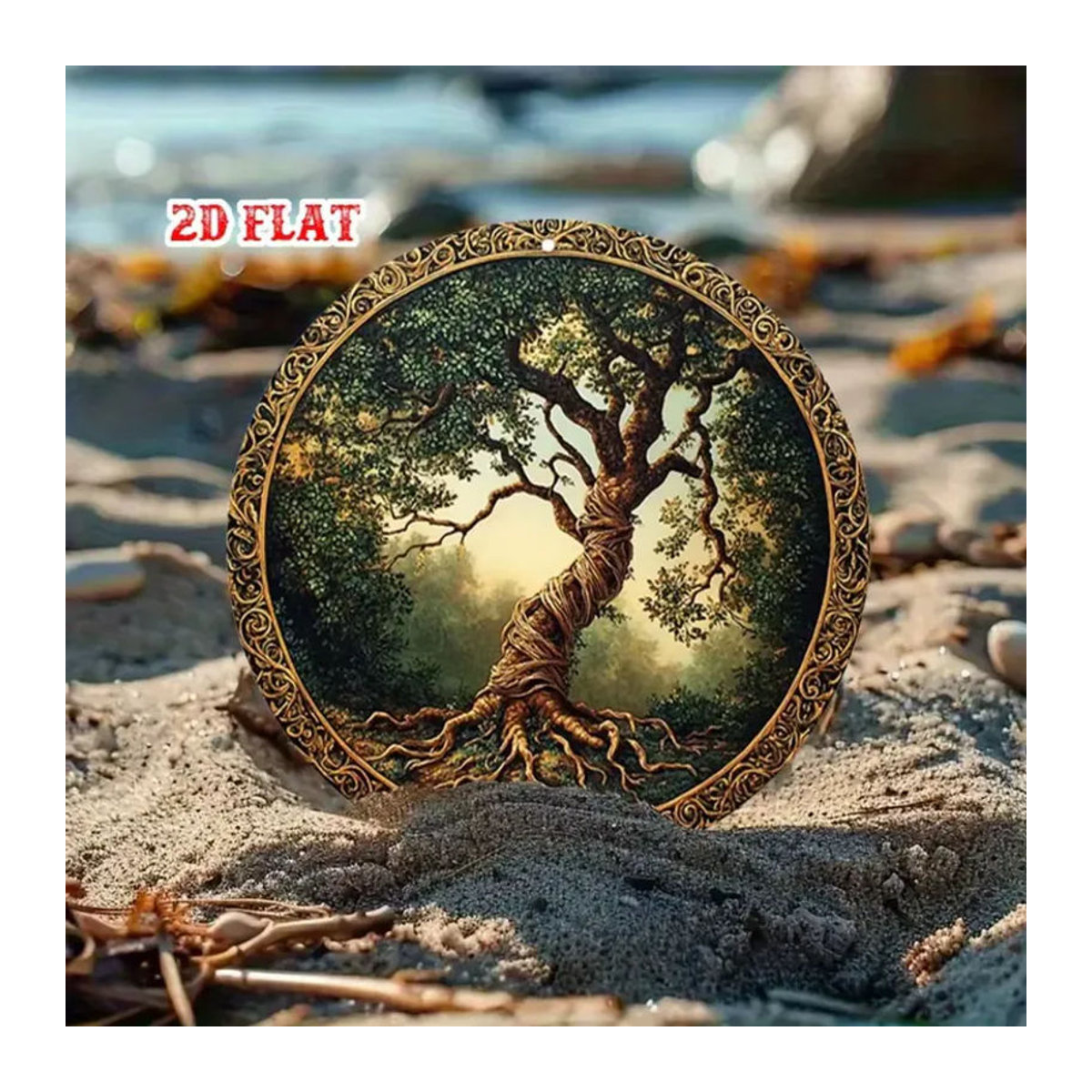 CIFBUY Vintage Baum des Lebens Wandkunst aus Metall in Gold und Mehrfarbig, Runde Aluminium Dekoration mit Blättern, Durchmesser: 19,8 cm - Bild 4