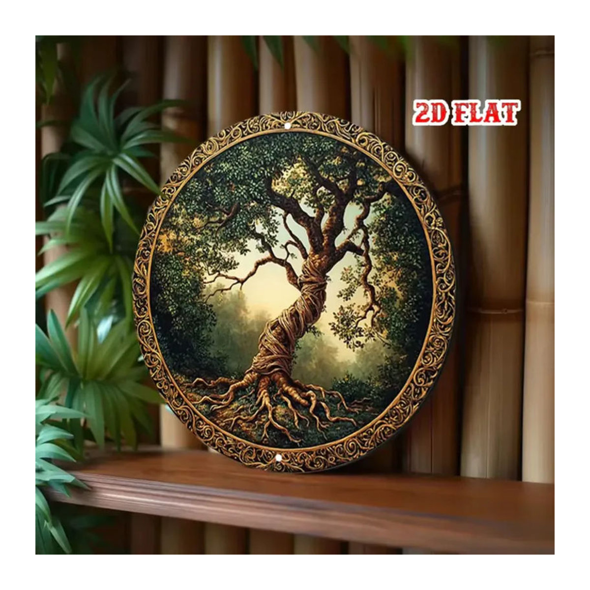 CIFBUY Vintage Baum des Lebens Wandkunst aus Metall in Gold und Mehrfarbig, Runde Aluminium Dekoration mit Blättern, Durchmesser: 19,8 cm - Bild 5