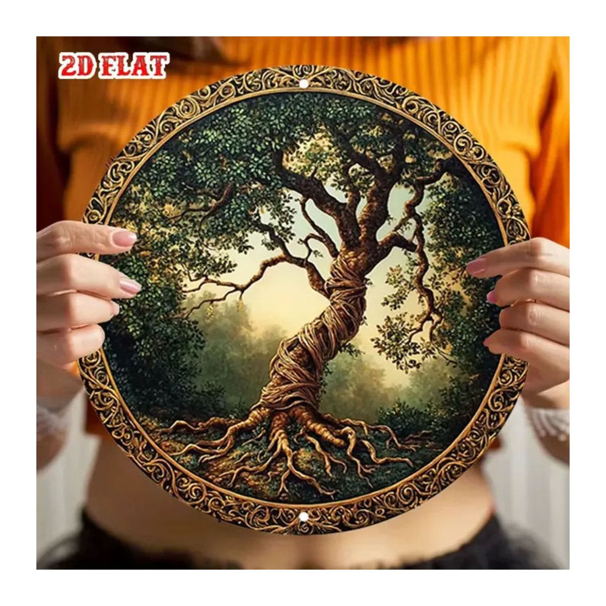 CIFBUY Vintage Baum des Lebens Wandkunst aus Metall in Gold und Mehrfarbig, Runde Aluminium Dekoration mit Blättern, Durchmesser: 19,8 cm - Bild 6