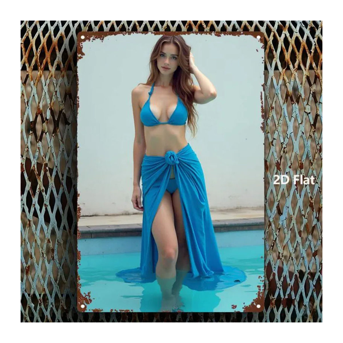 CIFBUY Vintage Bikini Girl Metall-Wandkunst in Blau, Rechteckiges Metallschild zur Wandmontage, Breite: 30,48 cm, Höhe: 30,48 cm, Tiefe: 20 cm - Bild 1