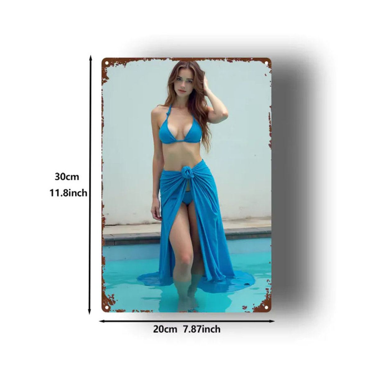 CIFBUY Vintage Bikini Girl Metall-Wandkunst in Blau, Rechteckiges Metallschild zur Wandmontage, Breite: 30,48 cm, Höhe: 30,48 cm, Tiefe: 20 cm - Bild 3