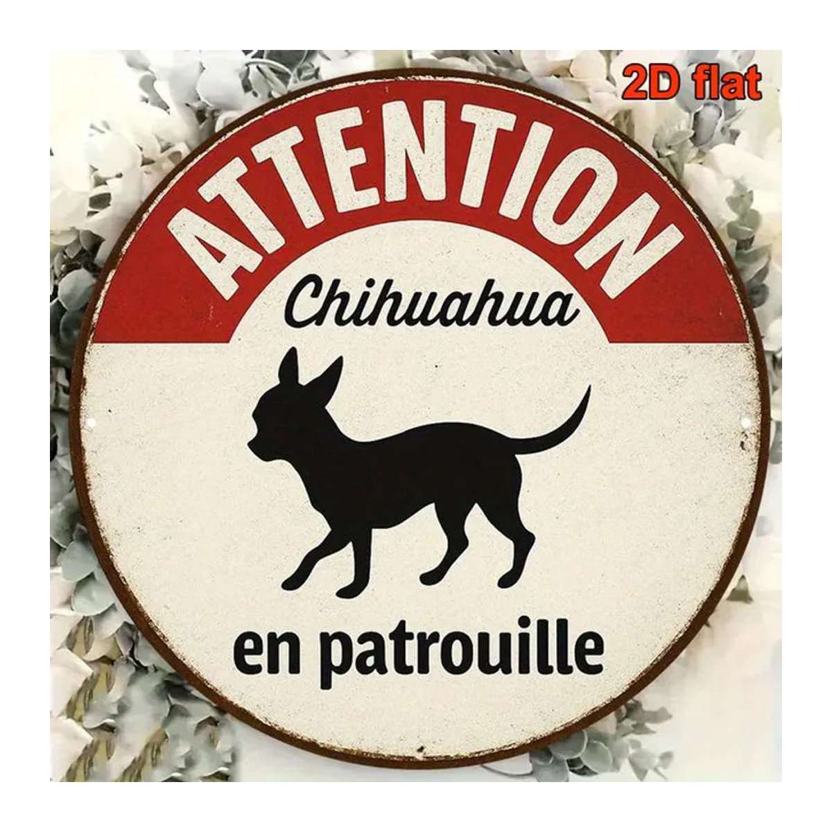 CIFBUY Vintage Chihuahua Warnschild aus Metall in Weiß, Rund, Durchmesser: 20,32 cm - Bild 1
