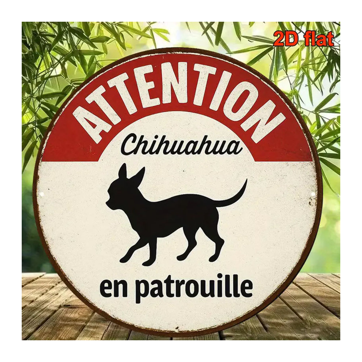 CIFBUY Vintage Chihuahua Warnschild aus Metall in Weiß, Rund, Durchmesser: 20,32 cm - Bild 2
