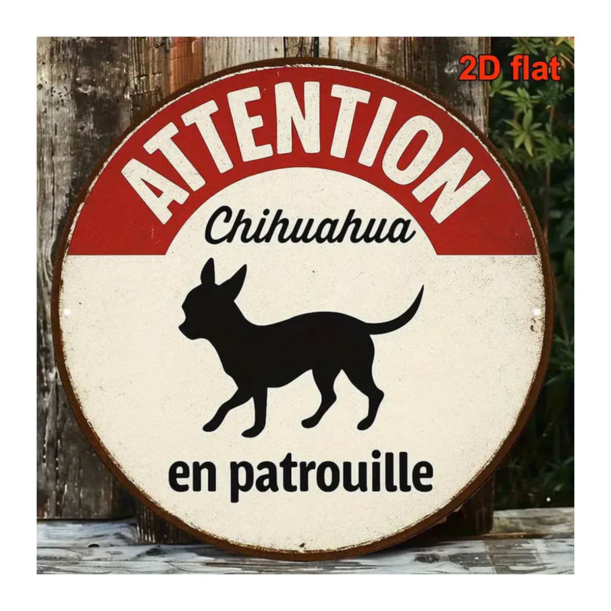 CIFBUY Vintage Chihuahua Warnschild aus Metall in Weiß, Rund, Durchmesser: 20,32 cm - Bild 3