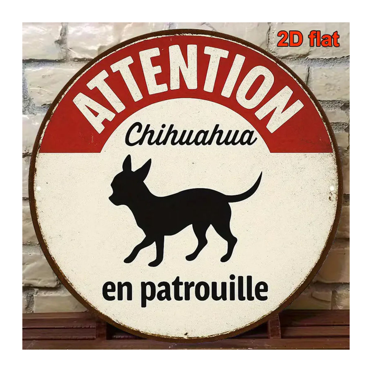 CIFBUY Vintage Chihuahua Warnschild aus Metall in Weiß, Rund, Durchmesser: 20,32 cm - Bild 4
