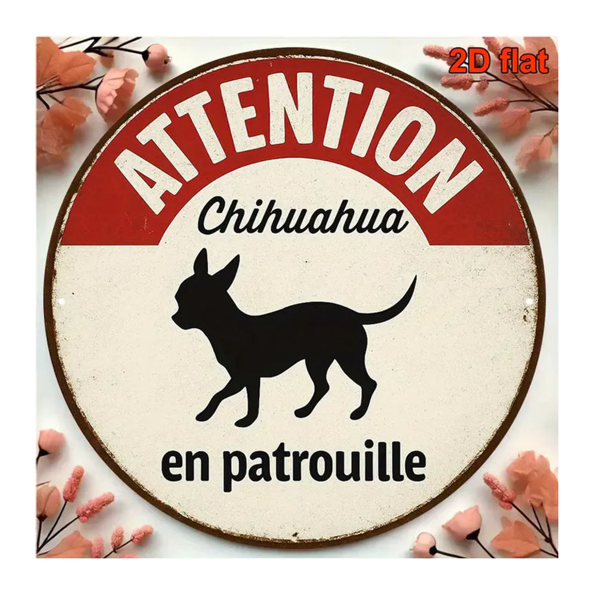 CIFBUY Vintage Chihuahua Warnschild aus Metall in Weiß, Rund, Durchmesser: 20,32 cm - Bild 5