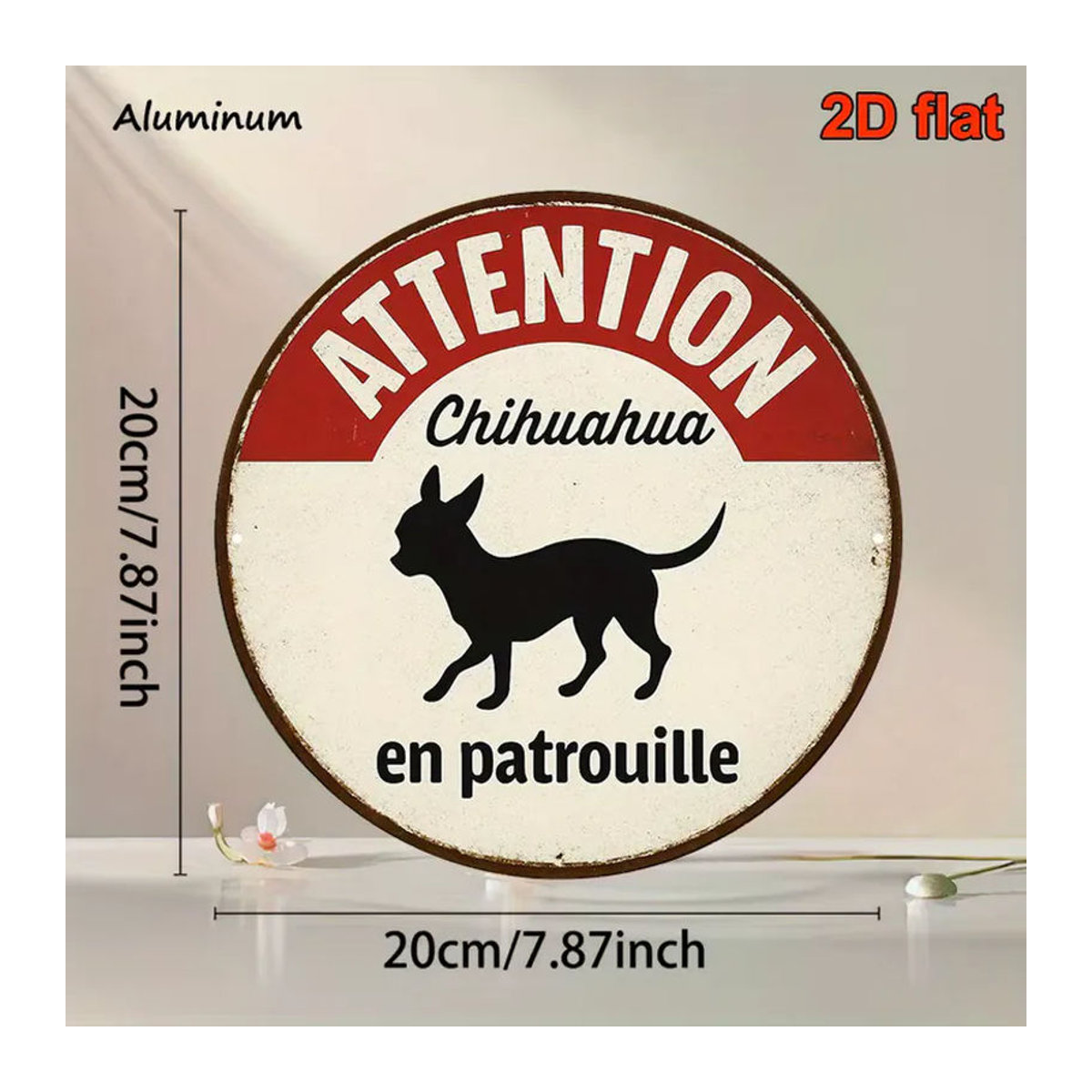 CIFBUY Vintage Chihuahua Warnschild aus Metall in Weiß, Rund, Durchmesser: 20,32 cm - Bild 6