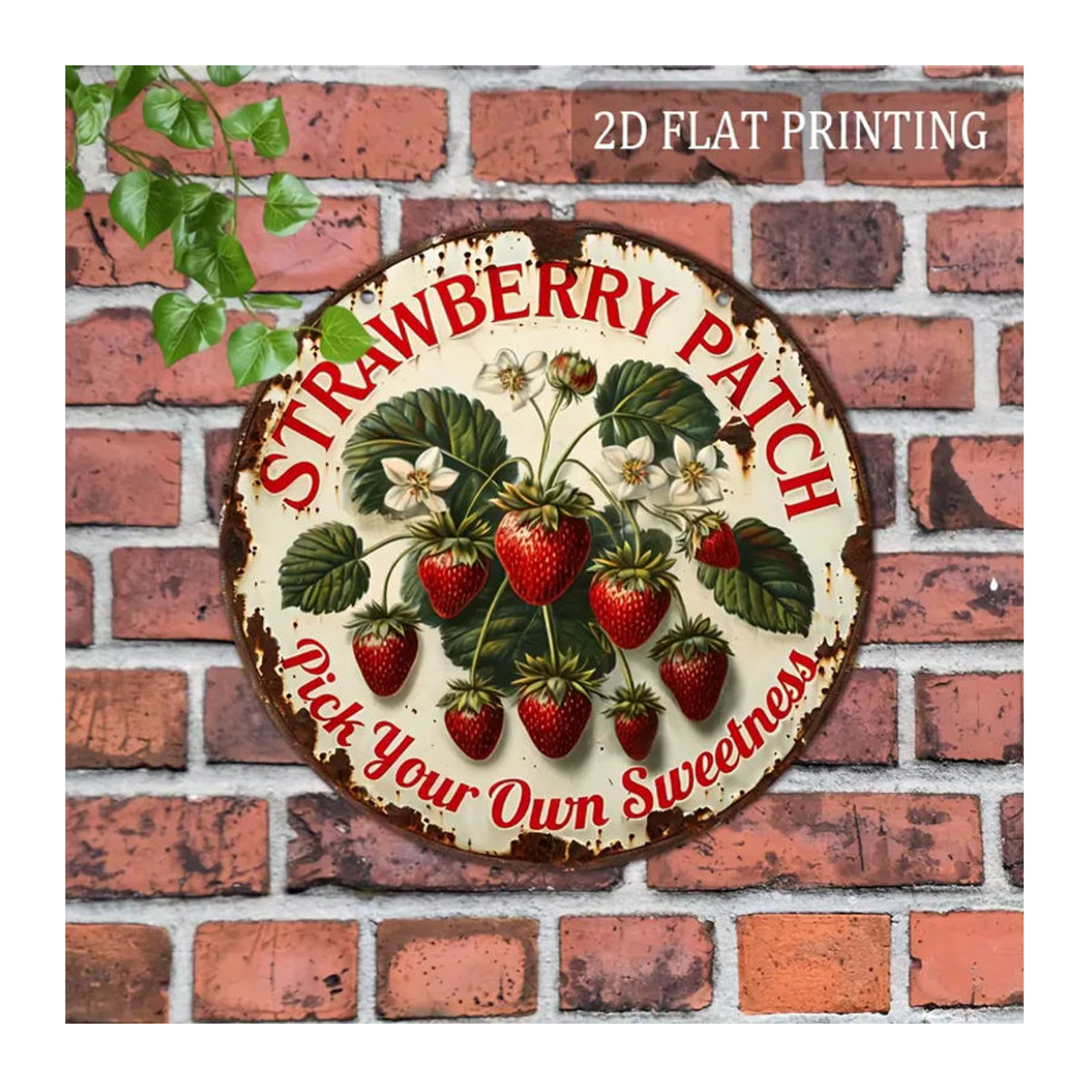 CIFBUY Vintage Erdbeer Holzschild, rundes Hängedekor mit floralem Design, mehrfarbig, Durchmesser: 20,32 cm - Bild 2