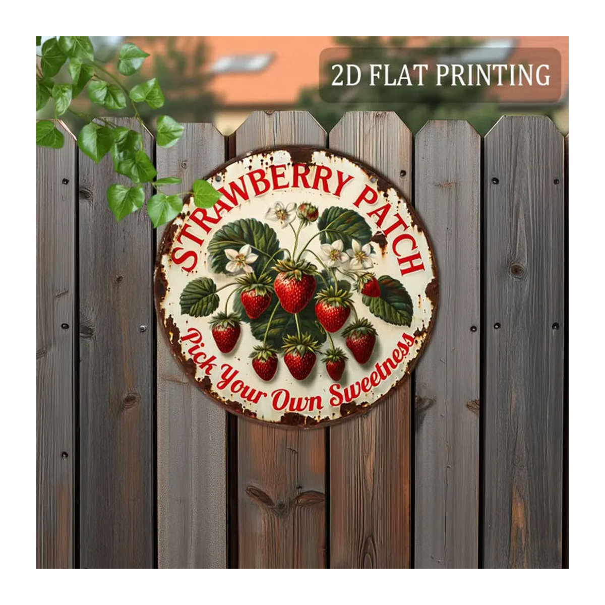 CIFBUY Vintage Erdbeer Holzschild, rundes Hängedekor mit floralem Design, mehrfarbig, Durchmesser: 20,32 cm - Bild 4