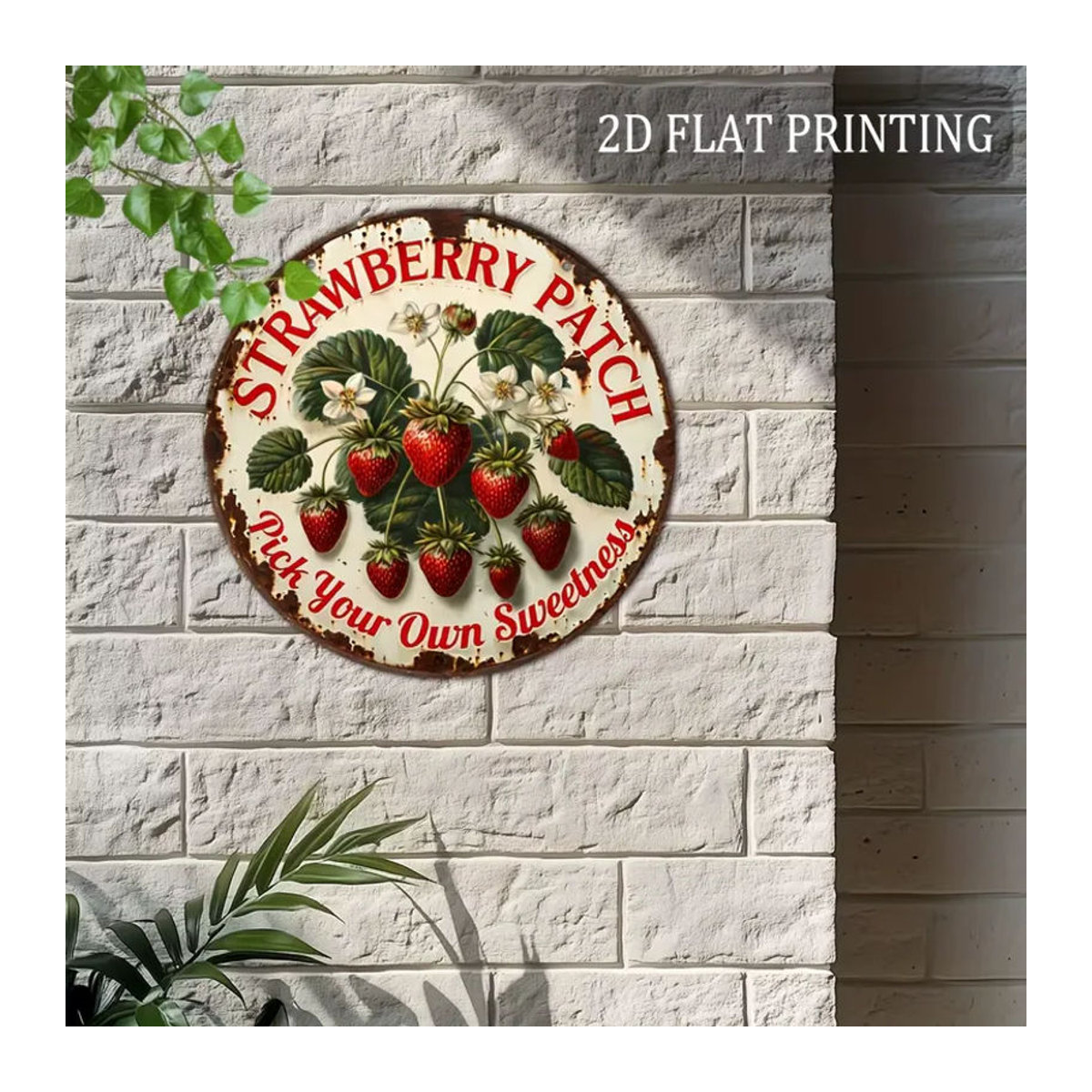 CIFBUY Vintage Erdbeer Holzschild, rundes Hängedekor mit floralem Design, mehrfarbig, Durchmesser: 20,32 cm - Bild 5