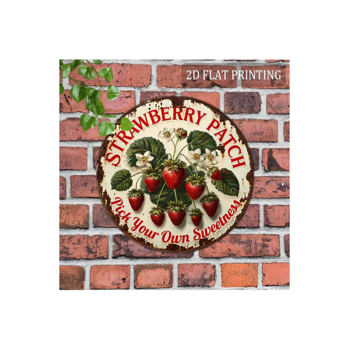CIFBUY Vintage Erdbeer Holzschild, rundes Hängedekor mit floralem Design, mehrfarbig, Durchmesser: 20,32 cm - Bild 7