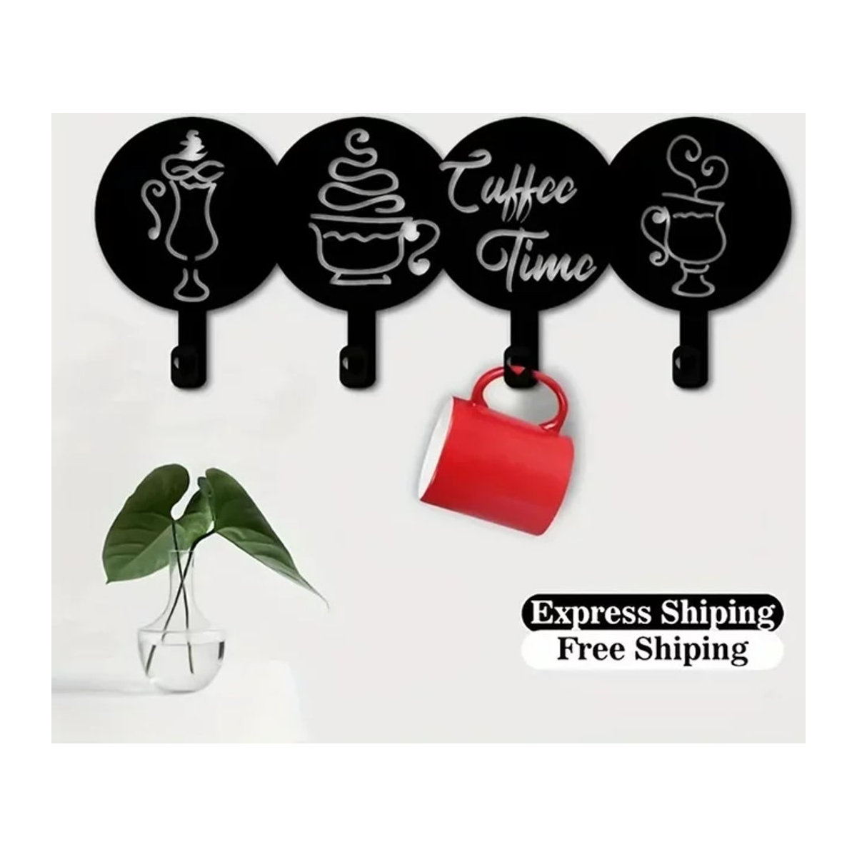 CIFBUY Vintage Kaffeezeit Wandhaken aus Metall in Schwarz als dekorativer Tassen- und Handtuchhalter für deine Küche - Bild 1