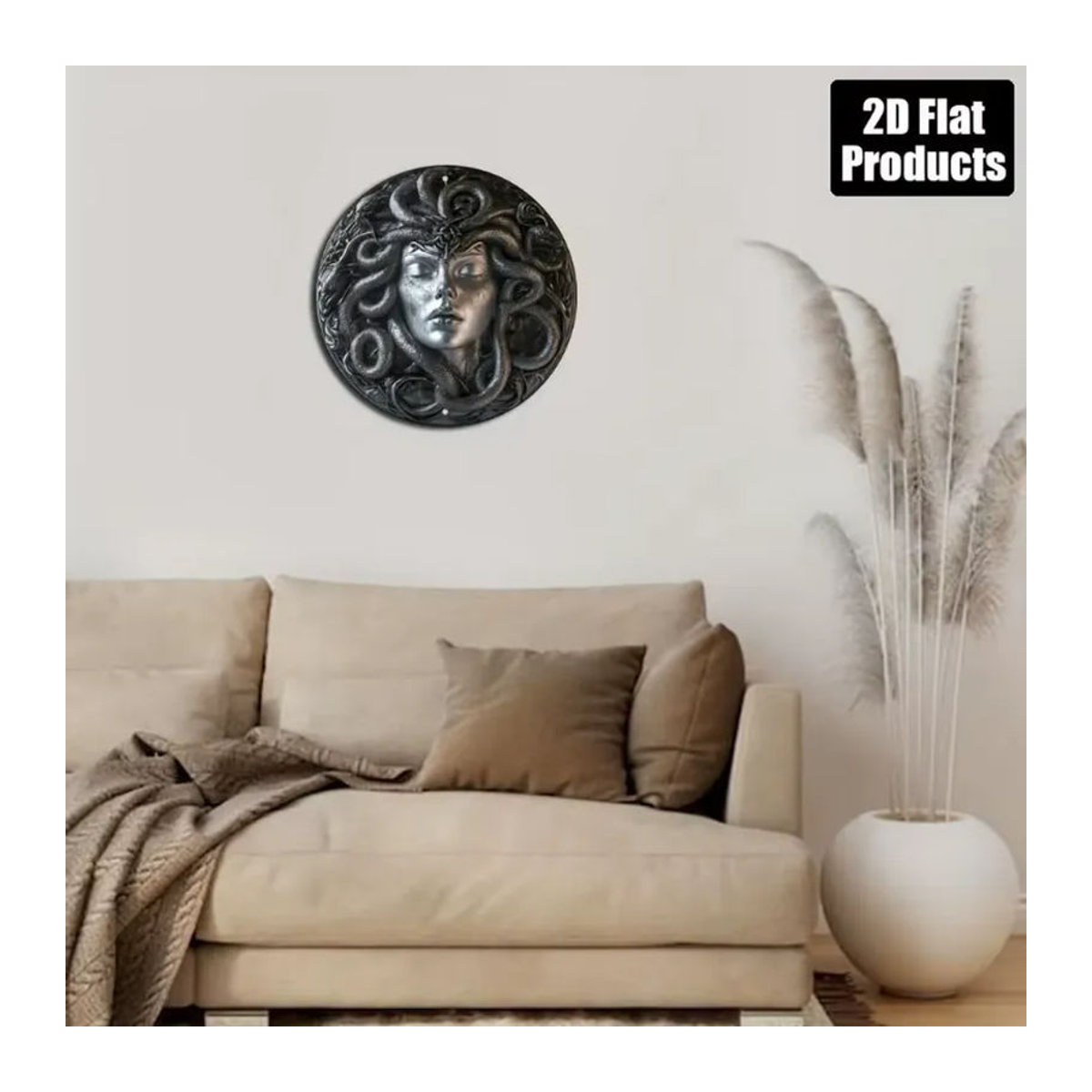 CIFBUY Vintage Medusa Metall-Wandkunst Rundes Eisenschild in Schwarz-Gold Durchmesser: 20,32 cm - Bild 3