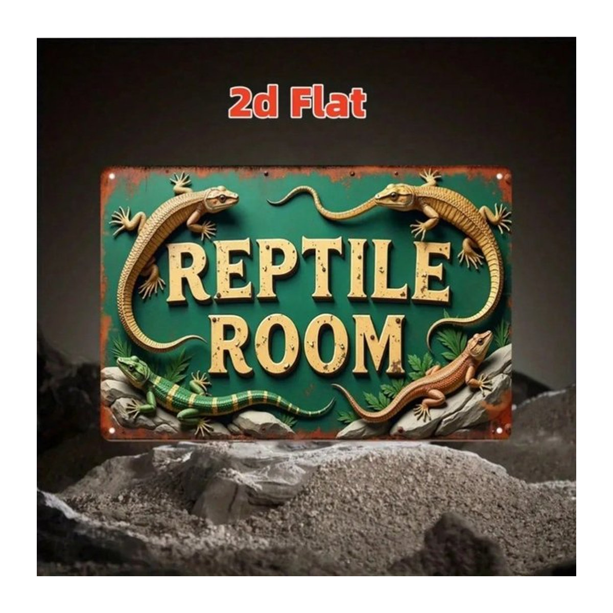 CIFBUY Vintage Metallblechschild Reptilien Design in Grün, Rustikales Eisendekor mit Schlangen und Echsen im Querformat - Bild 1