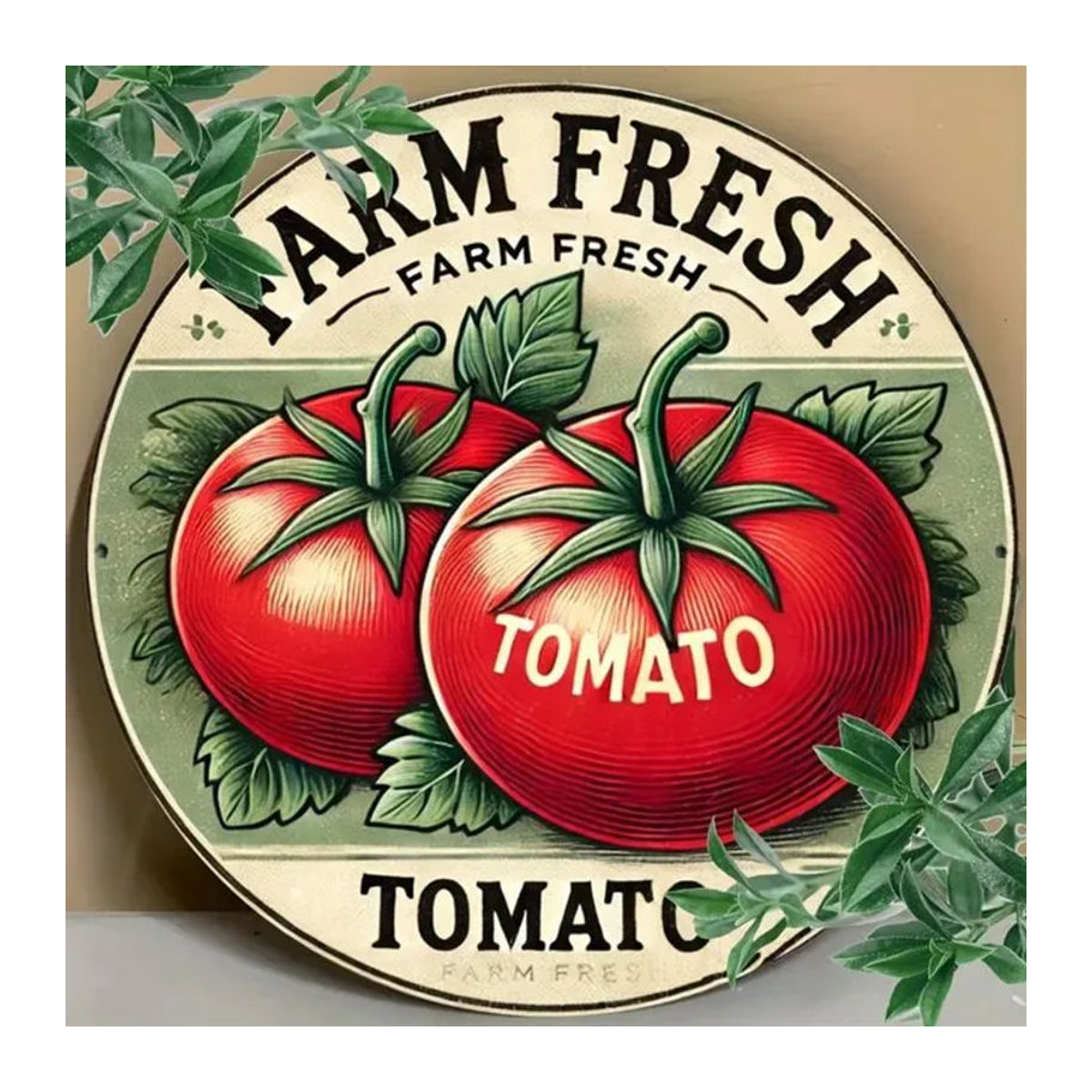 CIFBUY Vintage Metallschild Farm Fresh Tomato – Runde Wanddekoration in Mehrfarbig, Durchmesser: 20,32 cm - Bild 1