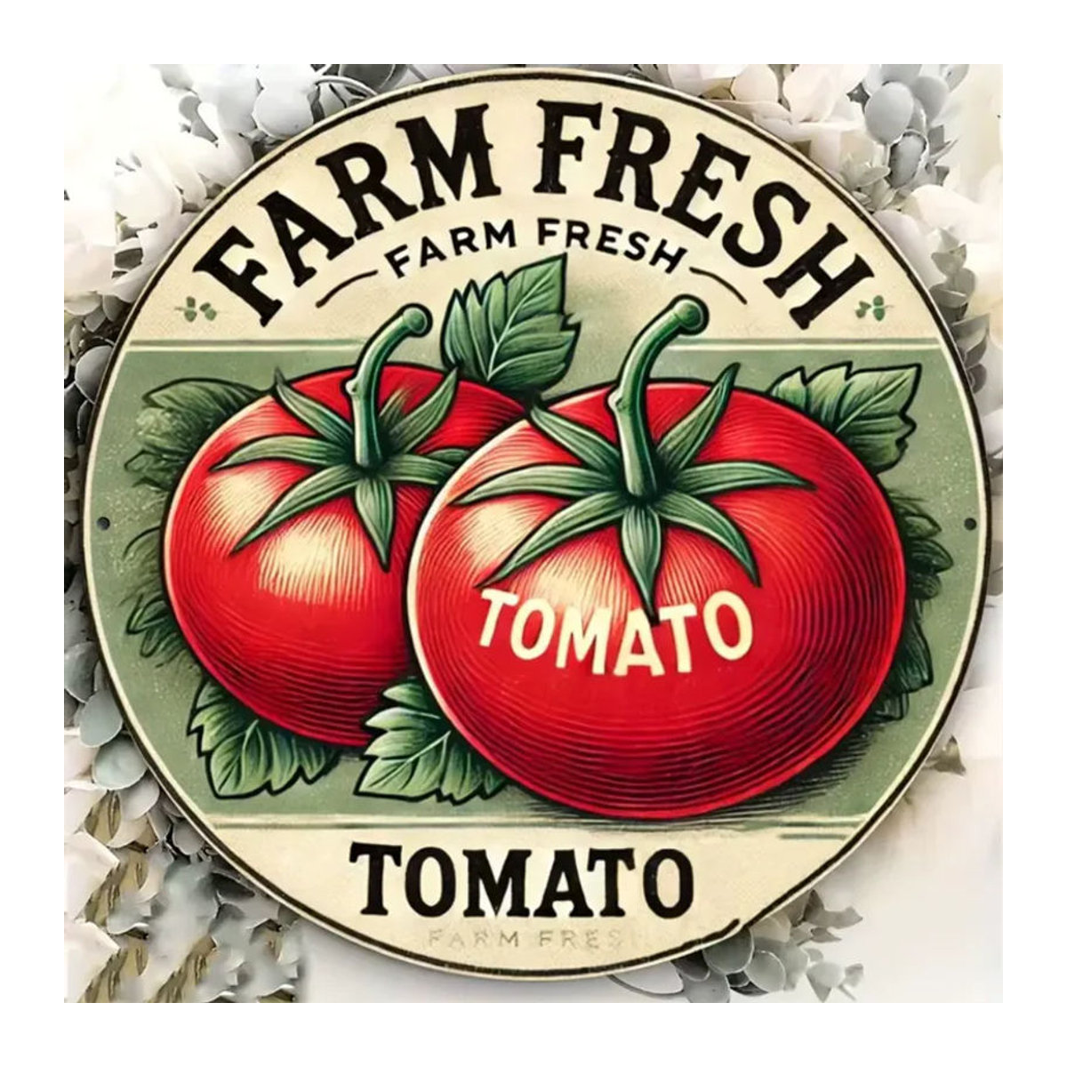 CIFBUY Vintage Metallschild Farm Fresh Tomato – Runde Wanddekoration in Mehrfarbig, Durchmesser: 20,32 cm - Bild 3