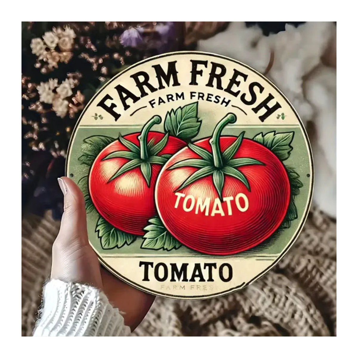 CIFBUY Vintage Metallschild Farm Fresh Tomato – Runde Wanddekoration in Mehrfarbig, Durchmesser: 20,32 cm - Bild 4