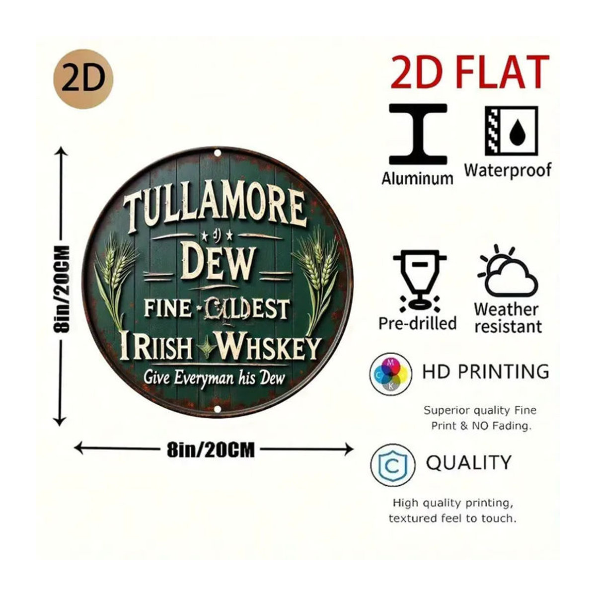 CIFBUY Vintage Tullamore Dew Whiskey Metallschild Rund in Grün zur Wanddekoration - Bild 2