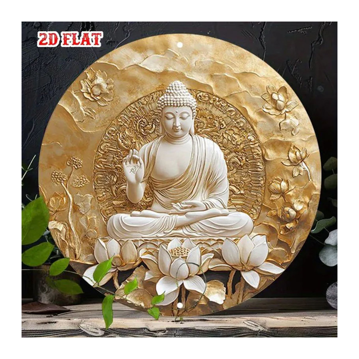 CIFBUY Vintage Wandkunst aus Metall und Kunstharz mit floralem Lotusmuster in Gold, quadratisches Hängedekor, 19,8 x 19,8 cm - Bild 1