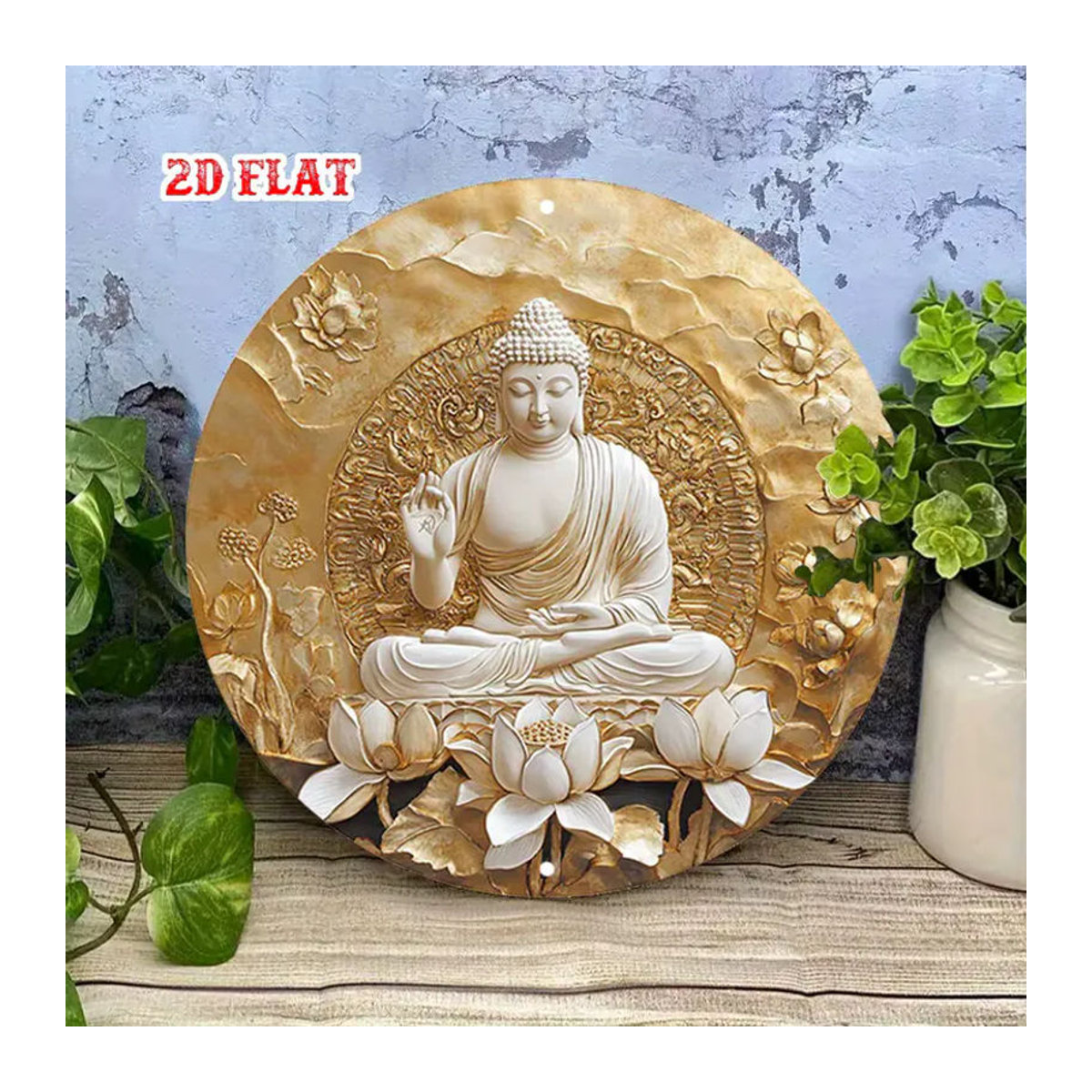 CIFBUY Vintage Wandkunst aus Metall und Kunstharz mit floralem Lotusmuster in Gold, quadratisches Hängedekor, 19,8 x 19,8 cm - Bild 3