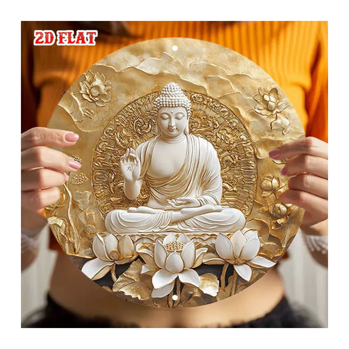 CIFBUY Vintage Wandkunst aus Metall und Kunstharz mit floralem Lotusmuster in Gold, quadratisches Hängedekor, 19,8 x 19,8 cm - Bild 6