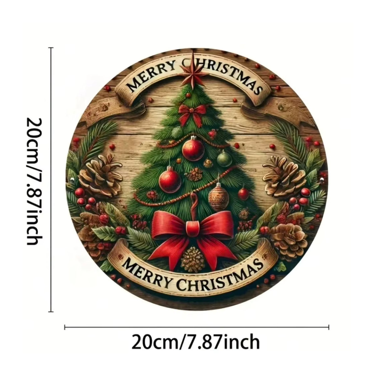 CIFBUY Vintage Weihnachtsbaum-Schild aus Metall und Holz, rundes Weihnachtsdekor in Mehrfarbig für den Bauernhaus-Stil - Bild 3