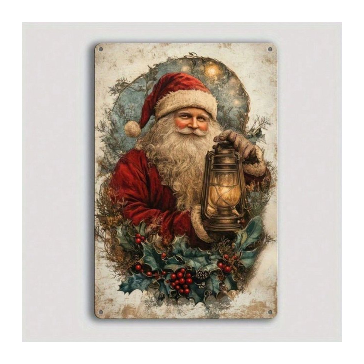 CIFBUY Vintage Weihnachtsmann Metallblechschild Wandkunst mit Laterne, rustikale Weihnachtsdekoration für Innen und Außen, mehrfarbig, B: 20 cm, H: 30 cm - Bild 1