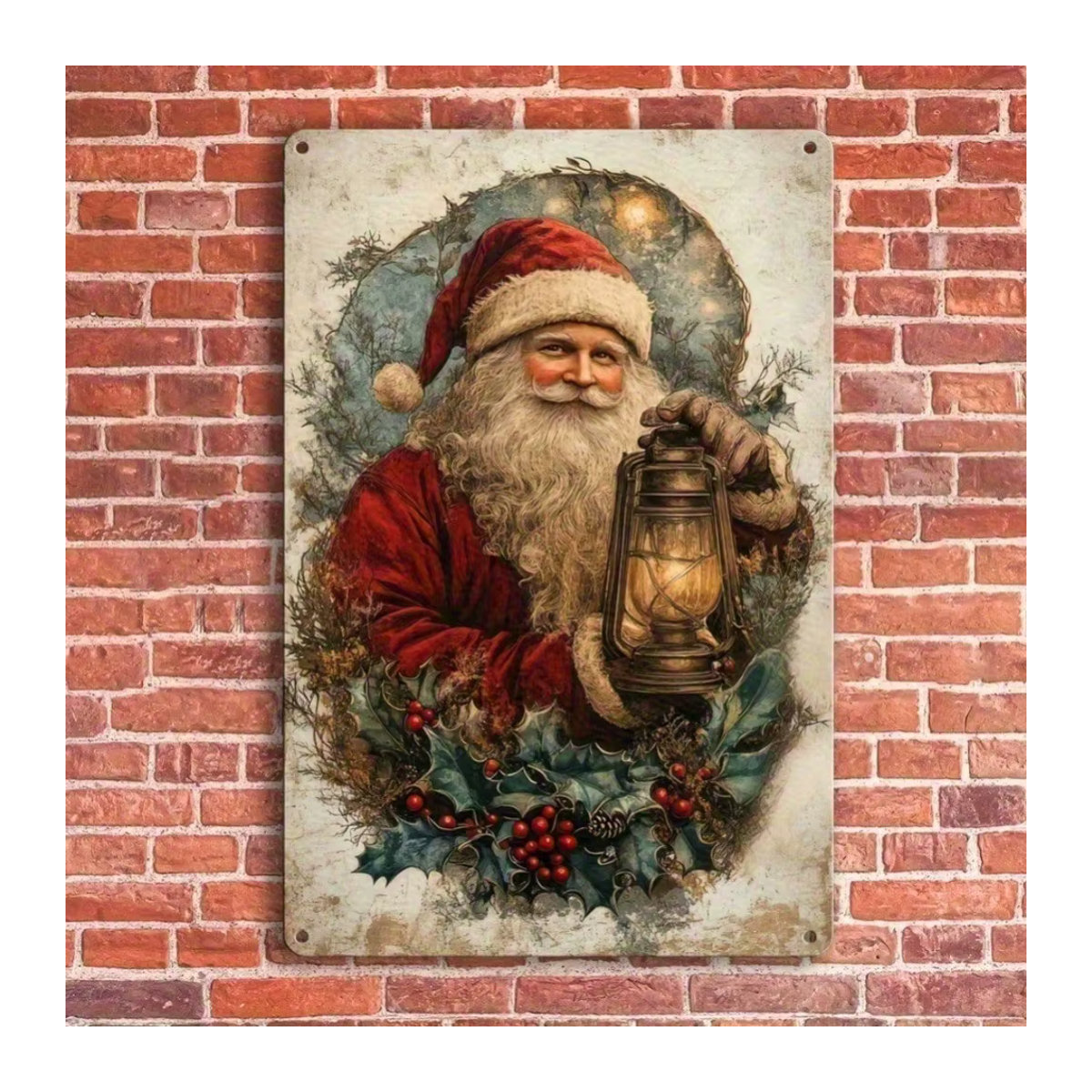 CIFBUY Vintage Weihnachtsmann Metallblechschild Wandkunst mit Laterne, rustikale Weihnachtsdekoration für Innen und Außen, mehrfarbig, B: 20 cm, H: 30 cm - Bild 2