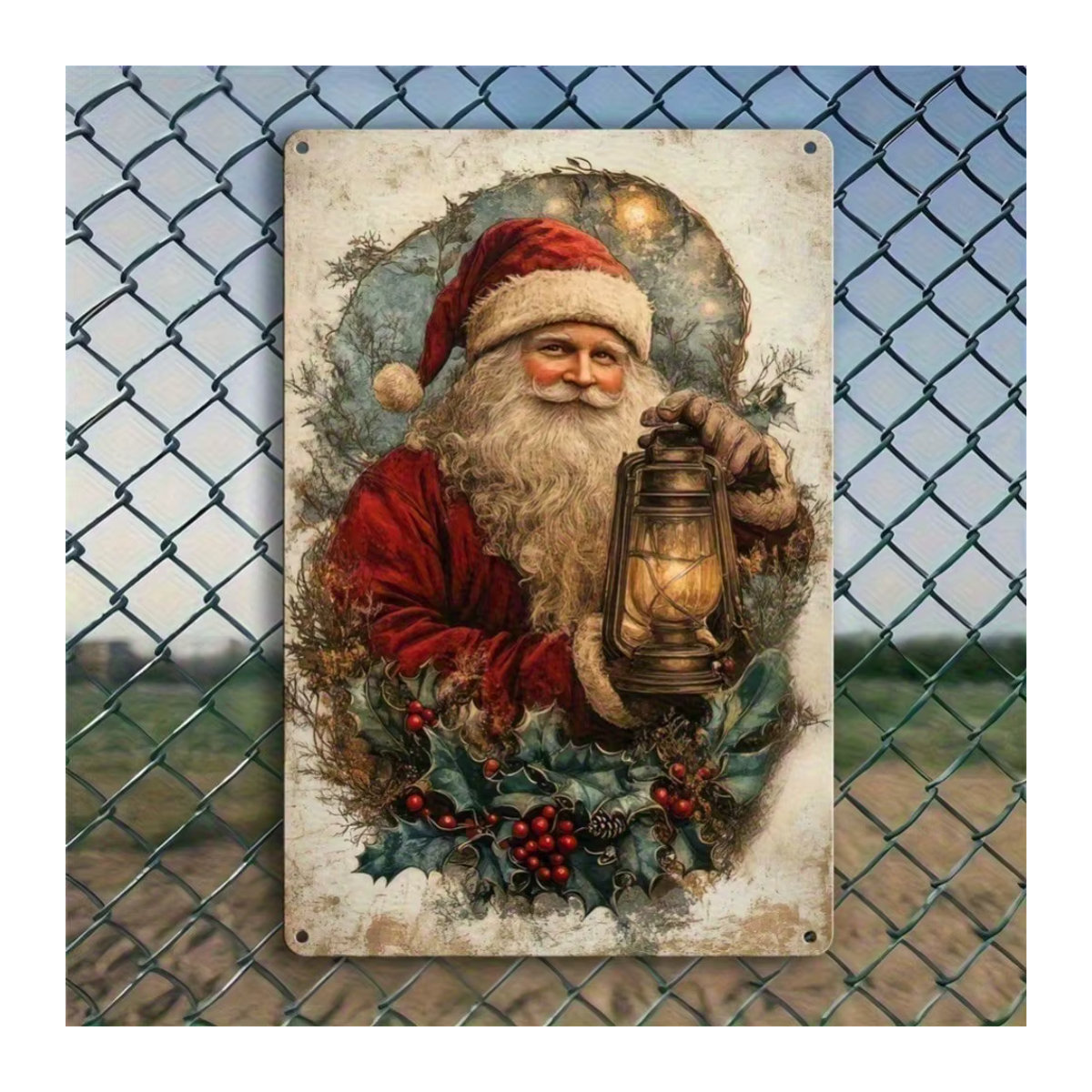 CIFBUY Vintage Weihnachtsmann Metallblechschild Wandkunst mit Laterne, rustikale Weihnachtsdekoration für Innen und Außen, mehrfarbig, B: 20 cm, H: 30 cm - Bild 4