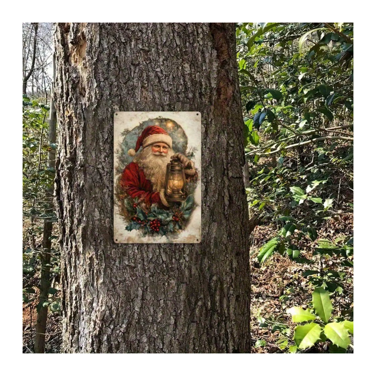 CIFBUY Vintage Weihnachtsmann Metallblechschild Wandkunst mit Laterne, rustikale Weihnachtsdekoration für Innen und Außen, mehrfarbig, B: 20 cm, H: 30 cm - Bild 5