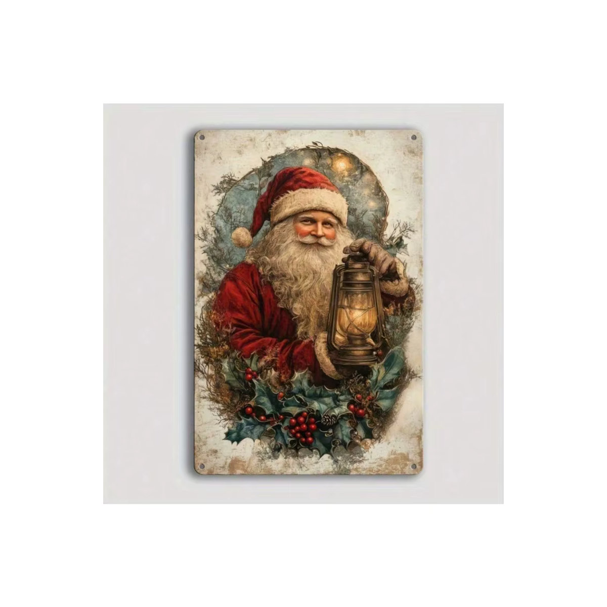 CIFBUY Vintage Weihnachtsmann Metallblechschild Wandkunst mit Laterne, rustikale Weihnachtsdekoration für Innen und Außen, mehrfarbig, B: 20 cm, H: 30 cm - Bild 6