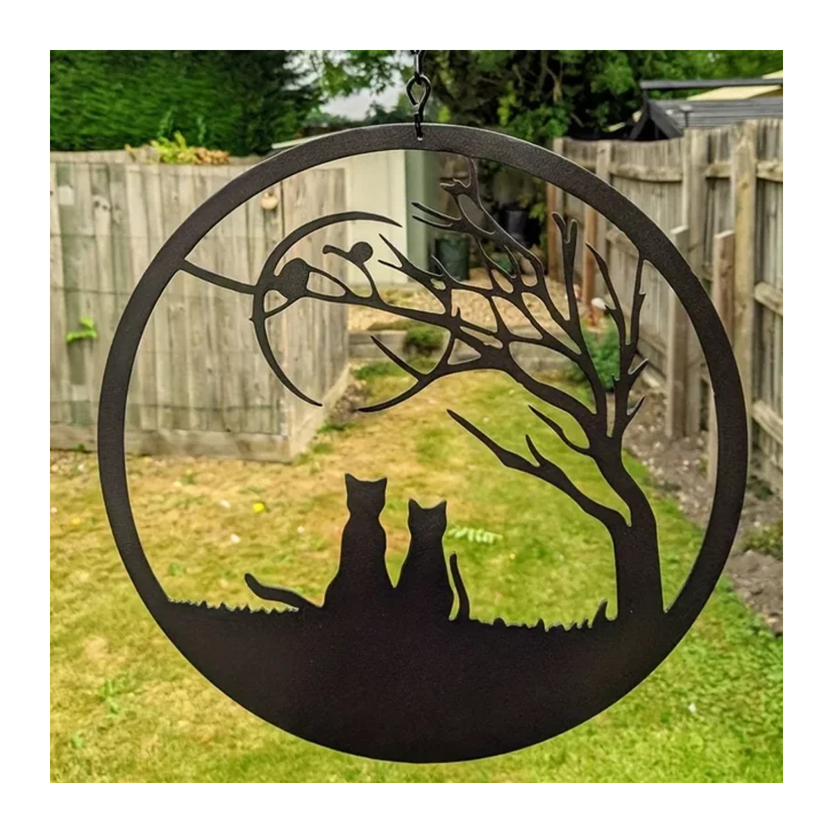 CIFBUY Wandbehang aus Metall mit Katze und Baum als dekorative Tier-Landschaft-Statue in Schwarz - Bild 1