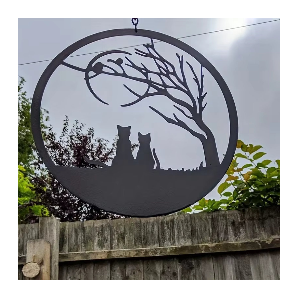 CIFBUY Wandbehang aus Metall mit Katze und Baum als dekorative Tier-Landschaft-Statue in Schwarz - Bild 5