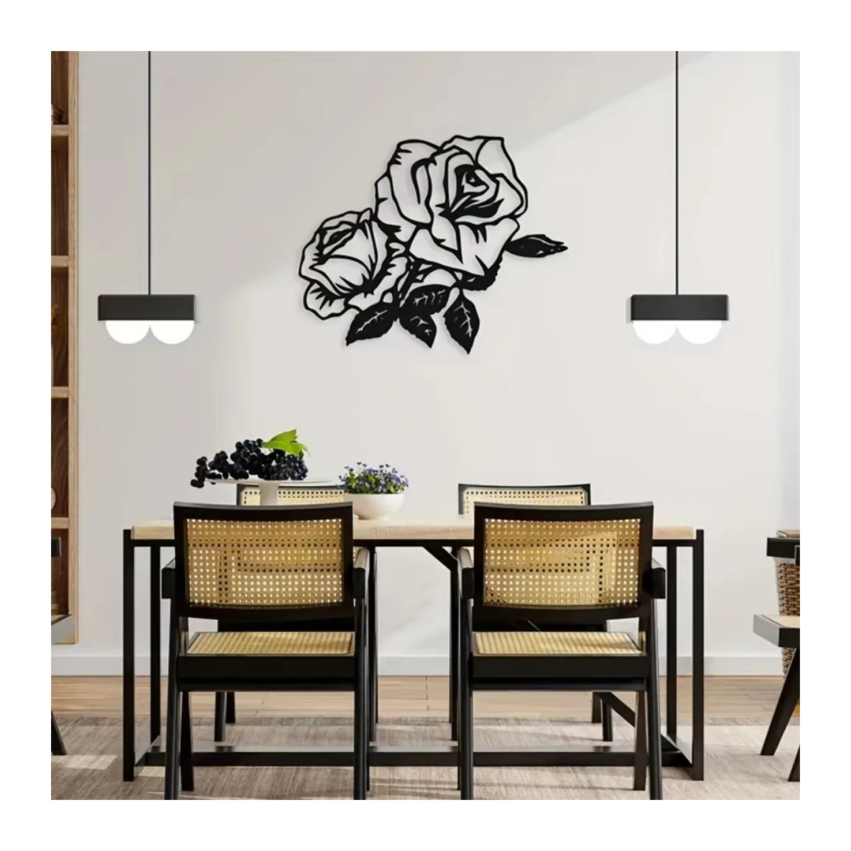 CIFBUY Wandbehang Rose Blume Metall Silhouette in Schwarz als florale Wanddekoration - Bild 3