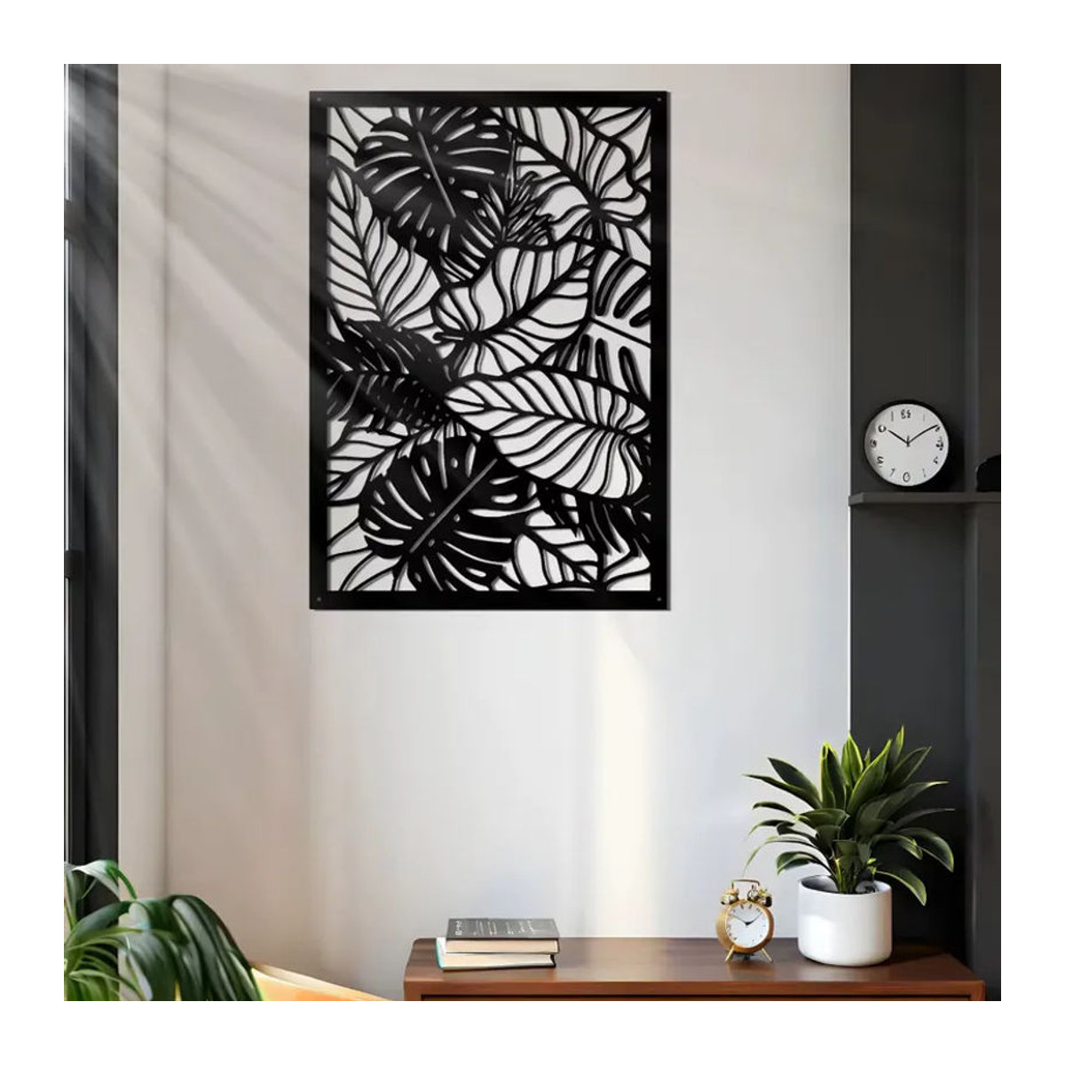 CIFBUY Wanddeko aus Metall in Schwarz mit unregelmäßigem floralem Blätter-Design im Bohemian-Stil - Bild 5