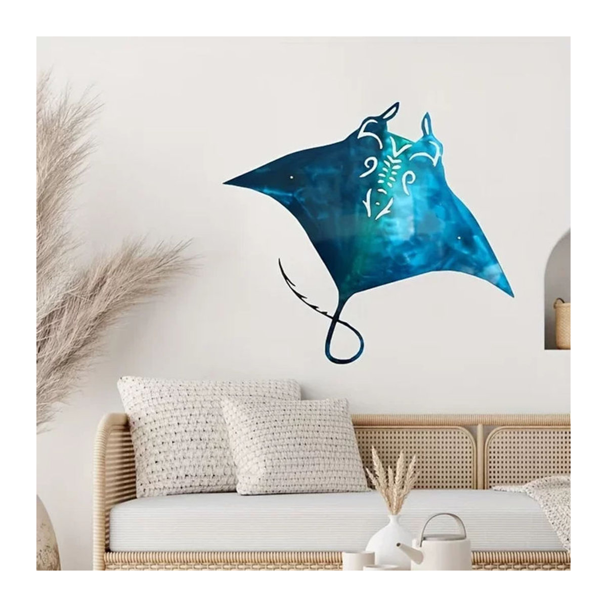 Cifbuy Wanddeko Manta Ray aus Metall in Blau – Maritimes Wandkunst-Element für dein Strandhaus - Bild 1