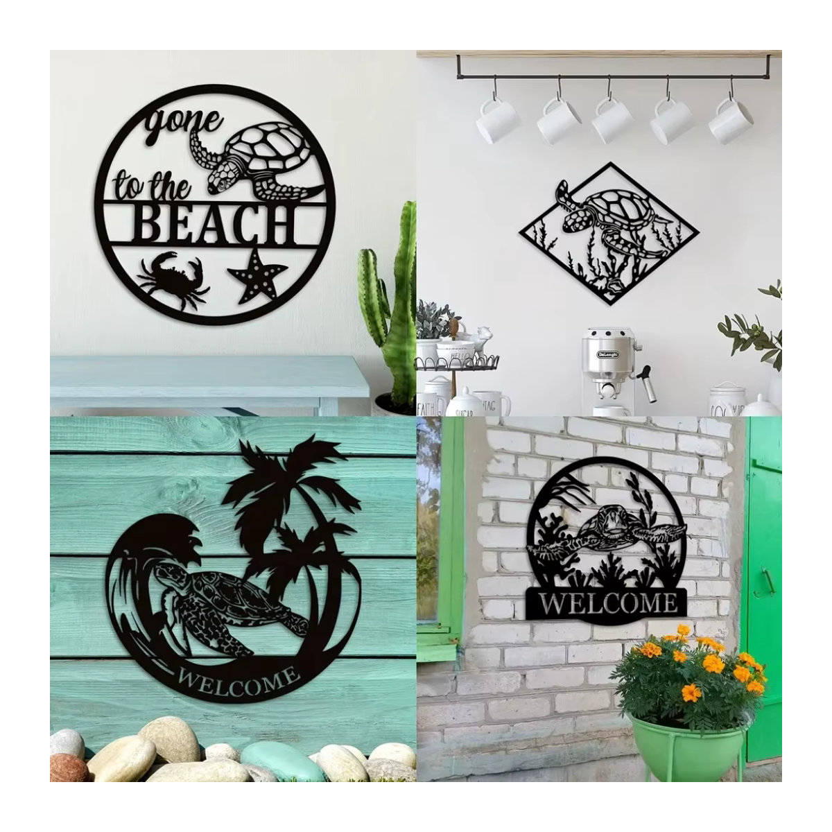 CIFBUY Wanddeko Meeres-Schildkröte aus Metall in Schwarz für maritimes Strand-Design - Bild 3