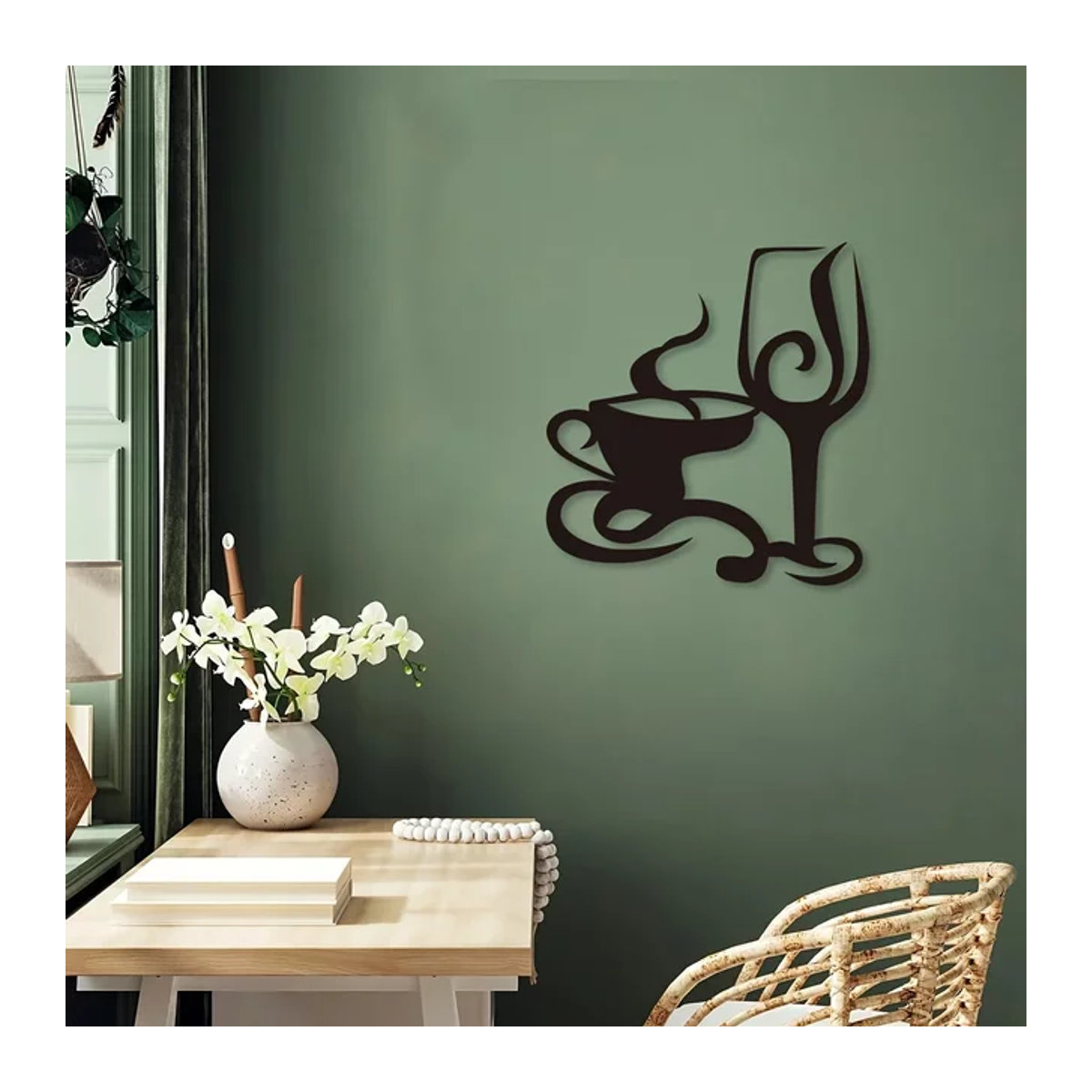 Cifbuy Wanddekoration aus Metall in Schwarz für Kaffee- und Weinbecher als Indoor und Outdoor Handwerk für dein Wohnzimmer - Bild 1