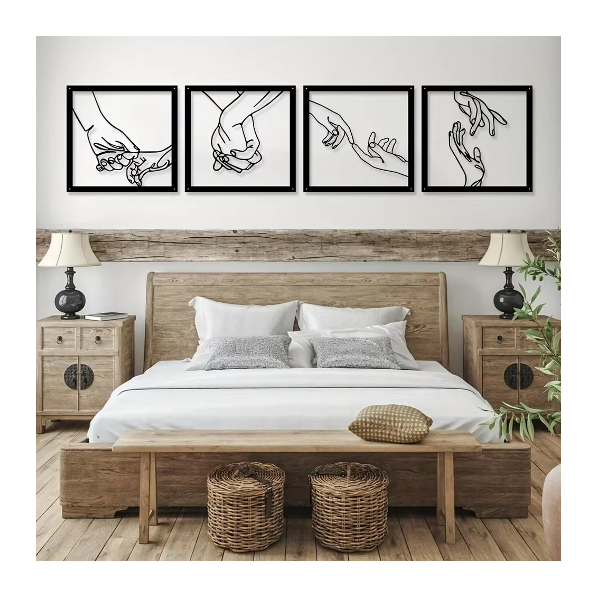 CIFBUY Wanddekoration aus Metall in Schwarz mit abstrakter Silhouette haltender Hände im minimalistischen Design - Bild 4