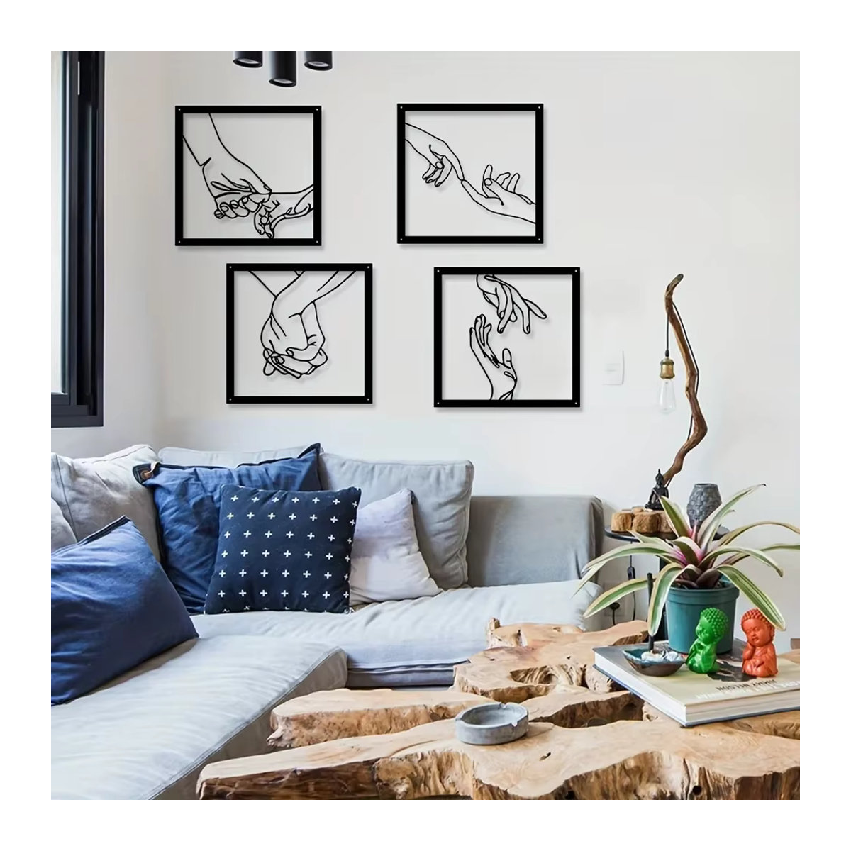 CIFBUY Wanddekoration aus Metall in Schwarz mit abstrakter Silhouette haltender Hände im minimalistischen Design - Bild 5