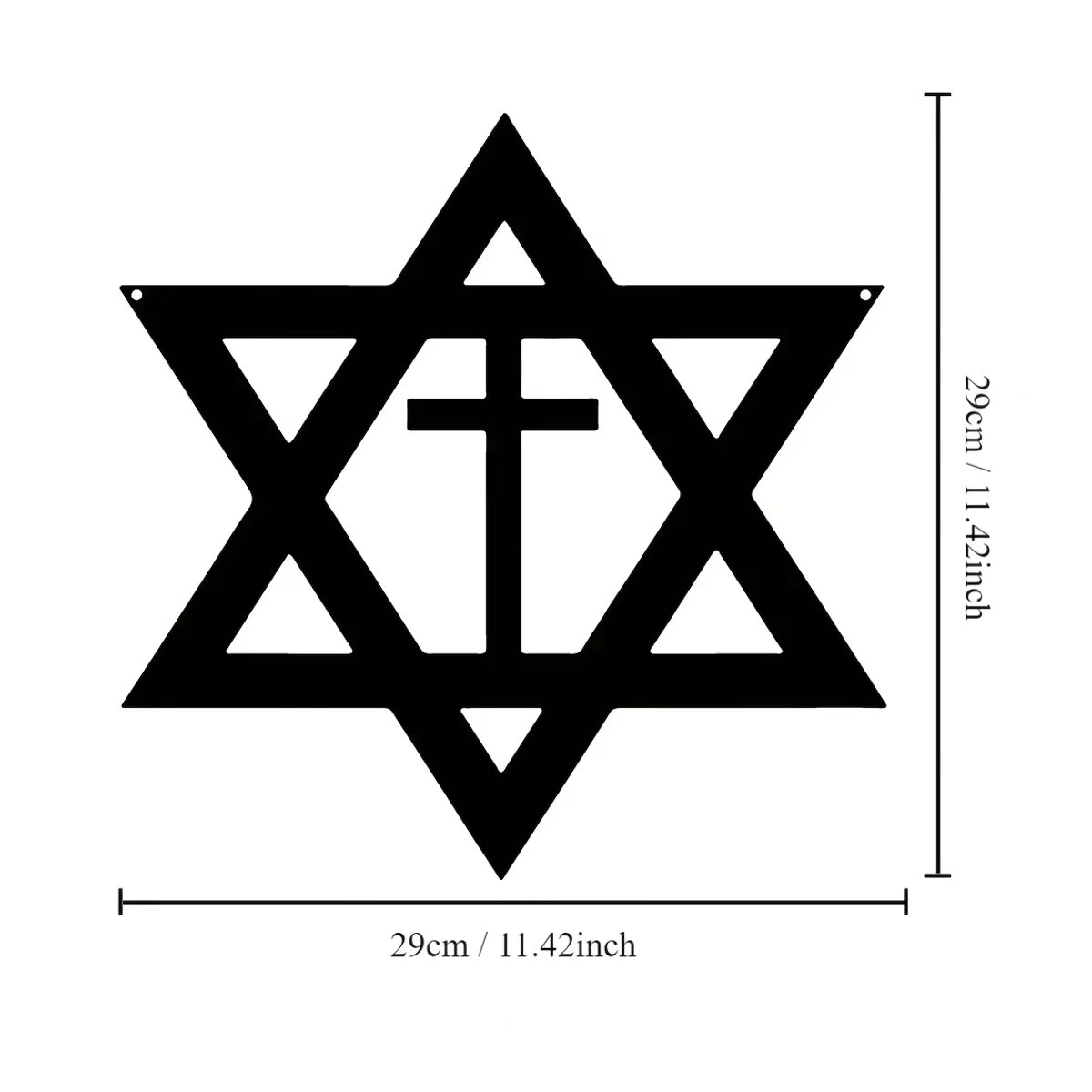 CIFBUY Wanddekoration aus Metall mit Stern von David und Kreuz in Schwarz, minimalistische geometrische Wandgrafik - Bild 2