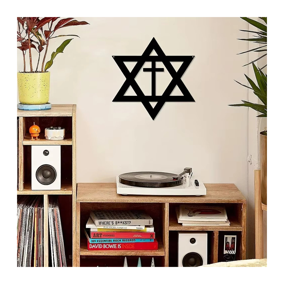 CIFBUY Wanddekoration aus Metall mit Stern von David und Kreuz in Schwarz, minimalistische geometrische Wandgrafik - Bild 4