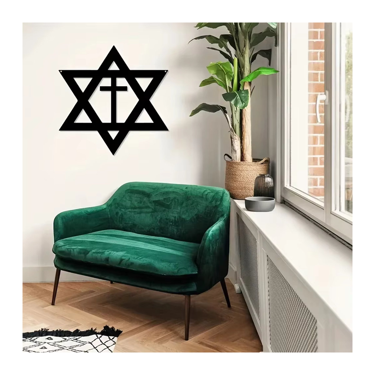 CIFBUY Wanddekoration aus Metall mit Stern von David und Kreuz in Schwarz, minimalistische geometrische Wandgrafik - Bild 6