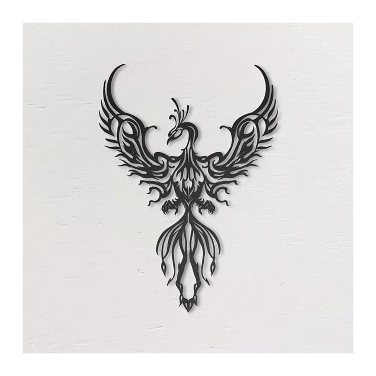 CIFBUY Wanddekoration Phoenix aus Metall in Schwarz als moderne hängende Kunst für Wohnzimmer und Büro - Bild 1
