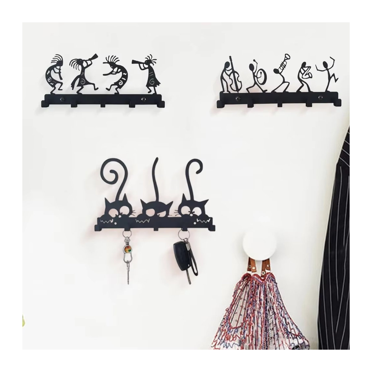 CIFBUY Wandgarderobe aus Metall im Vintage-Design, Wandhaken in Schwarz zur Wandmontage für Mäntel, Hüte und Schlüssel - Bild 3